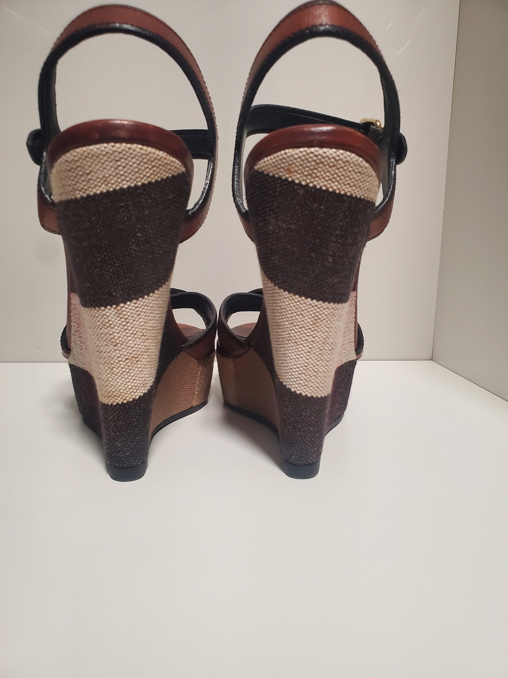 Burberry Brown Leather Platform Ankle-Strap Sandals - Picture 3 of 4